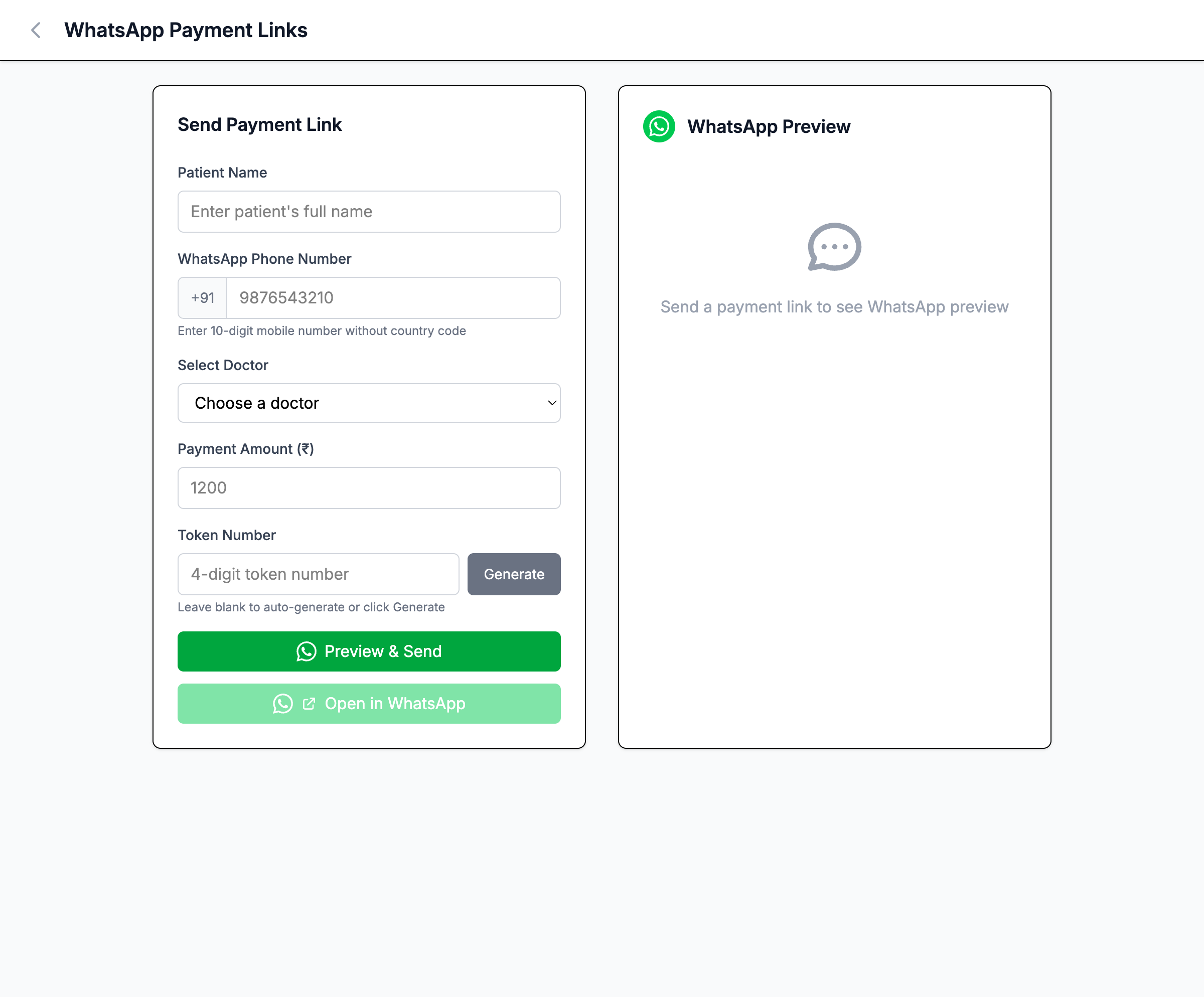 WhatsApp Payment Integration - Send payment links directly through WhatsApp